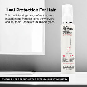 Giovanni Rapid Blow Dry Shield applied to hair for a sleek look.