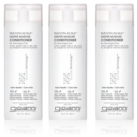 GIOVANNI Smooth As Silk bottle delivering deep moisture for color-treated hair.