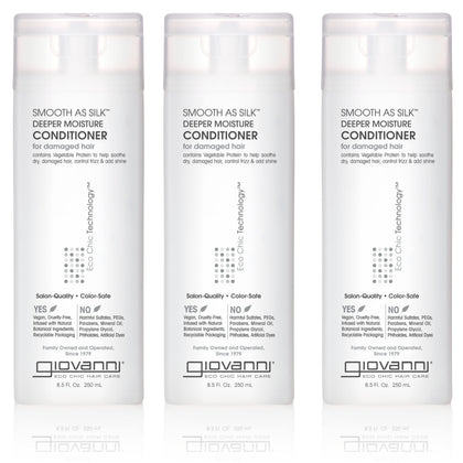 GIOVANNI Smooth As Silk bottle delivering deep moisture for color-treated hair.