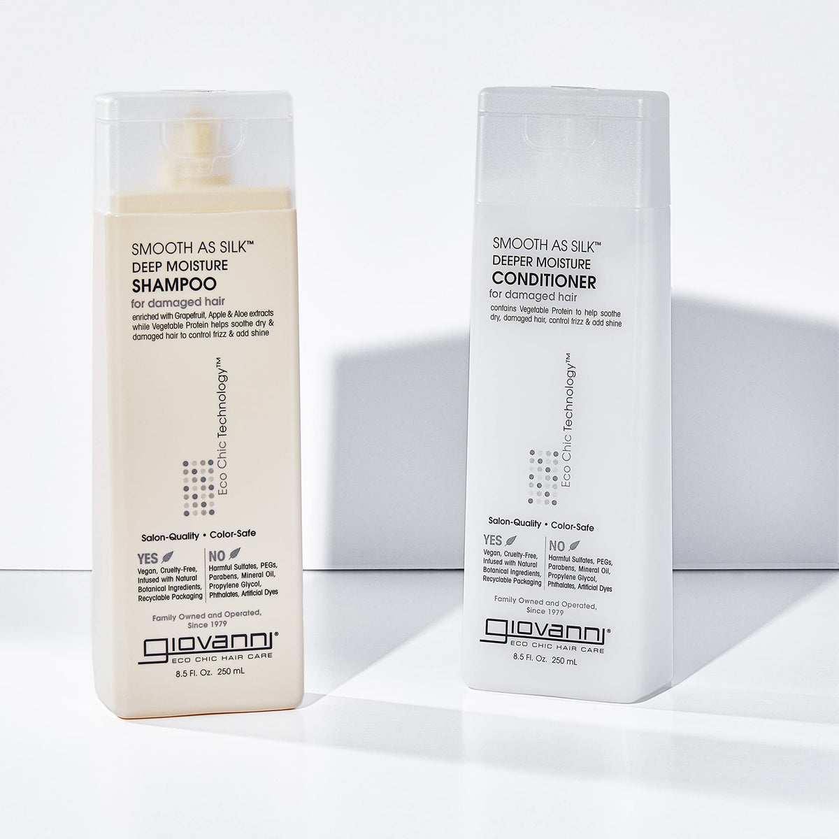 GIOVANNI Smooth As Silk packaging emphasizes recyclable materials and cruelty-free ethics.