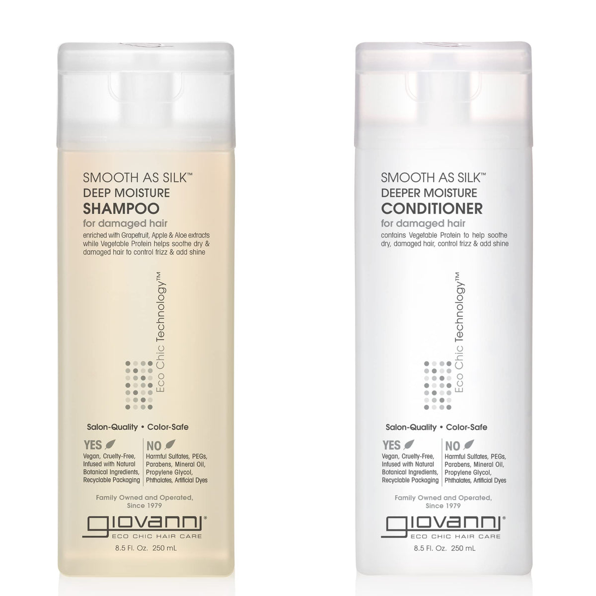 Giovanni Smooth as Silk Deeper Moisture Shampoo bottle with frizz control and color-safe formula