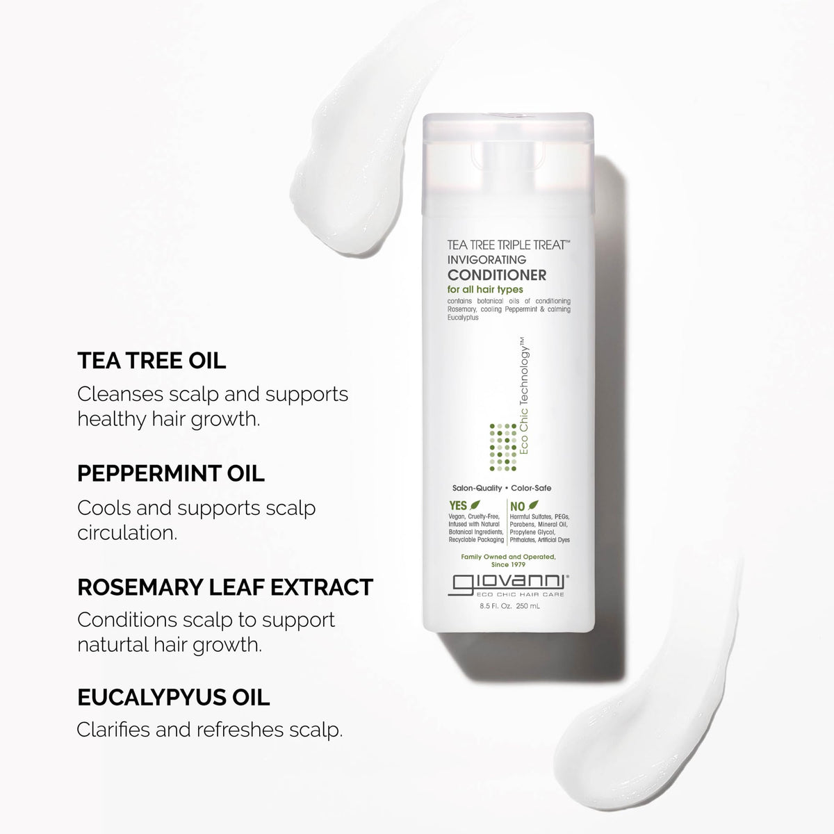 Eco-friendly packaging for GIOVANNI Tea Tree Triple Treat conditioner supports cruelty-free routines.