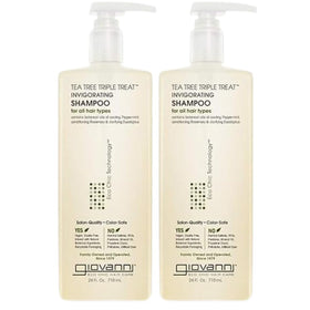 GIOVANNI Tea Tree Triple Treat Shampoo bottle prepares for refreshing scalp care.