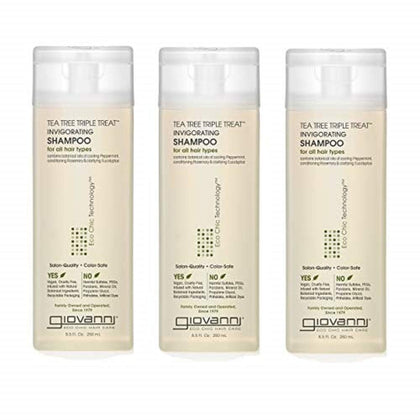 GIOVANNI Tea Tree Triple Treat shampoo bottle delivering refreshing scalp care