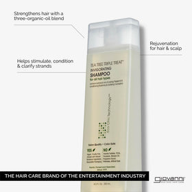 GIOVANNI Tea Tree Triple Treat shampoo pour showing easy daily application