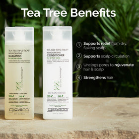Leaping Bunny vegan packaging for GIOVANNI Tea Tree Triple Treat set.