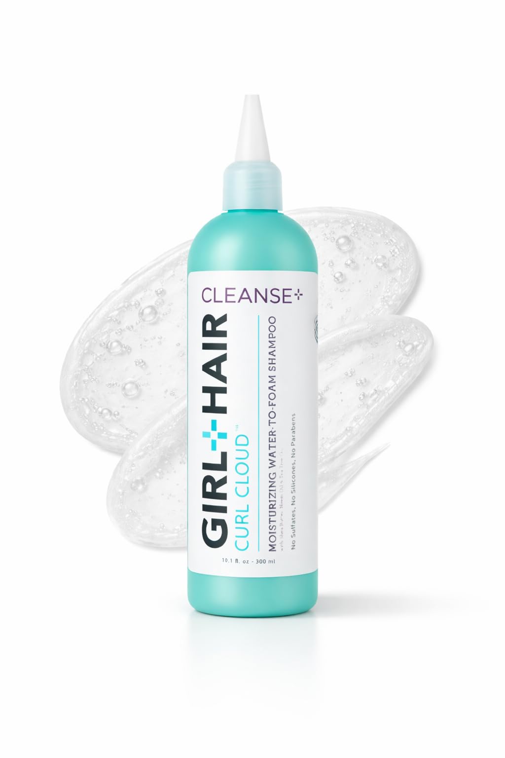 GIRL+HAIR Cleanse+ Moisturizing Shampoo bottle pours rich lather for dry hair