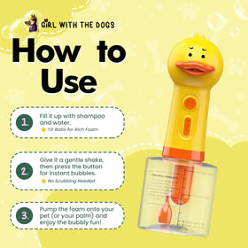 Easy refill system keeps Girl With The Dogs duck ready for bubble fun.