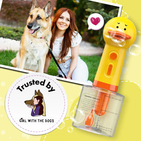 Girl With The Dogs foaming duck bath time with kids promotes calm, playful grooming.
