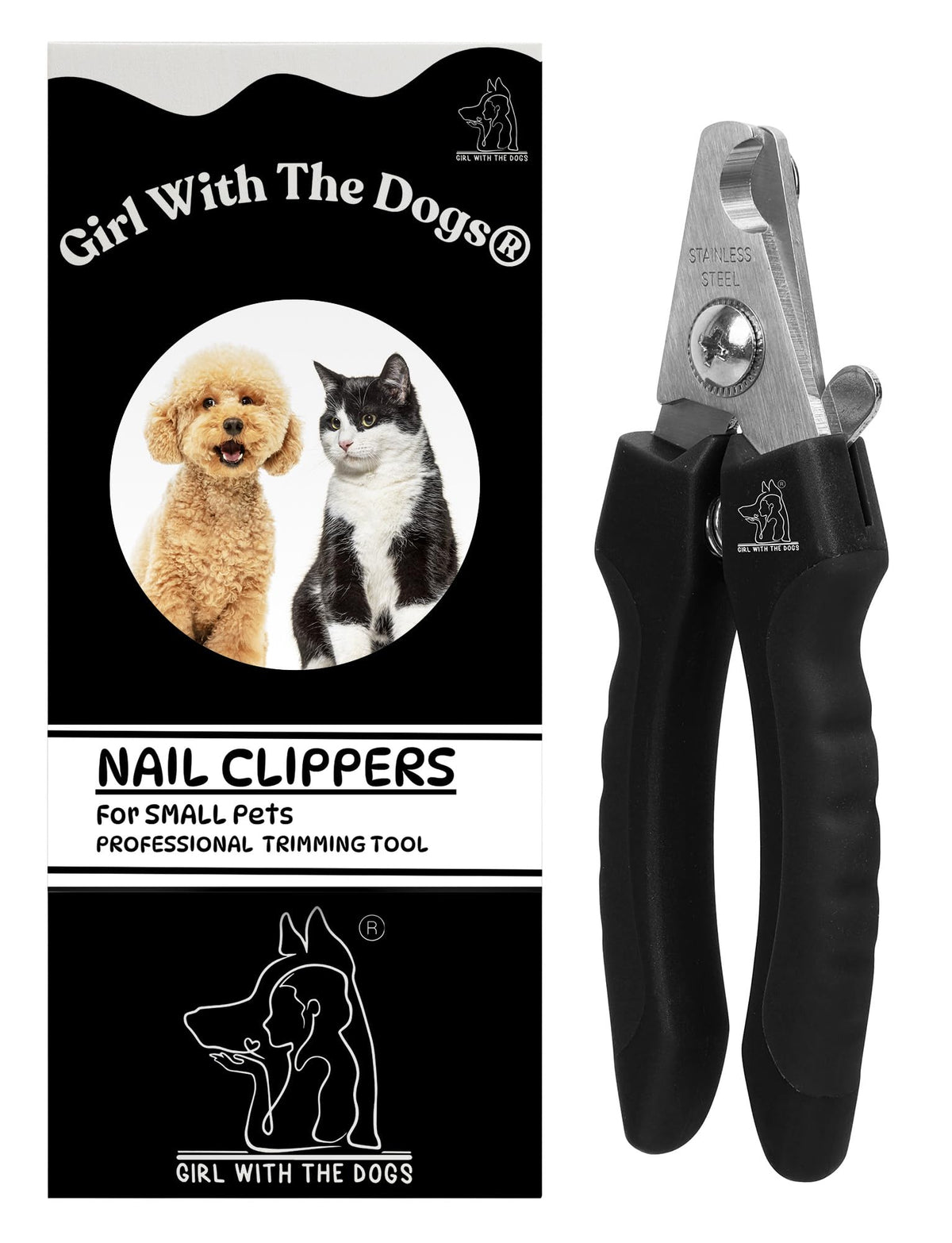 Girl With The Dogs pet nail clippers with ergonomic grip facilitate easier grooming.