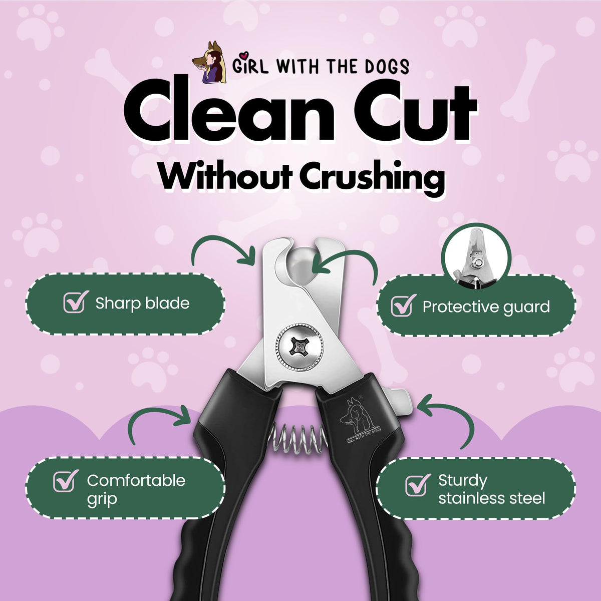 Girl With The Dogs cat and dog nail clippers for safe trimming.
