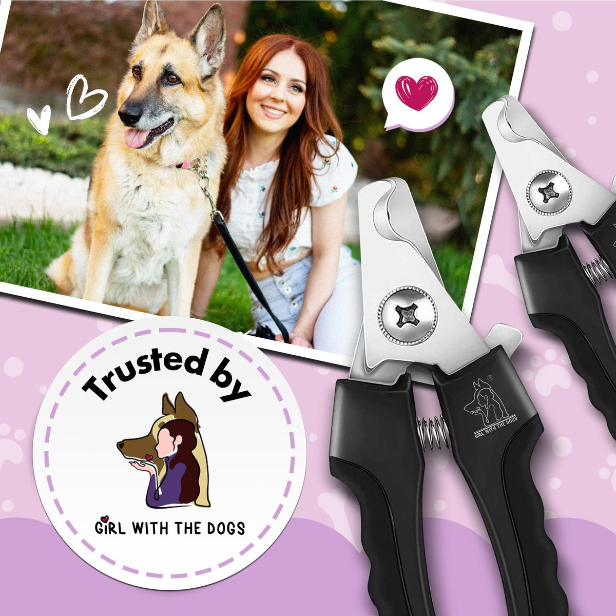 Girl With The Dogs clippers featuring a protective guard to prevent overcutting.