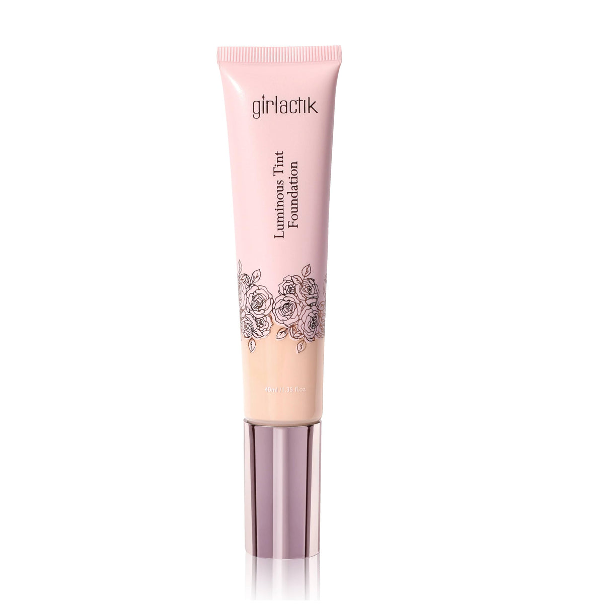 Girlactik Luminous Tint Foundation bottle front, highlighting dewy, hydrating coverage for natural skin.