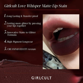 GirlCult Matte Lip Stain diffused color with subtle sparkle depth.