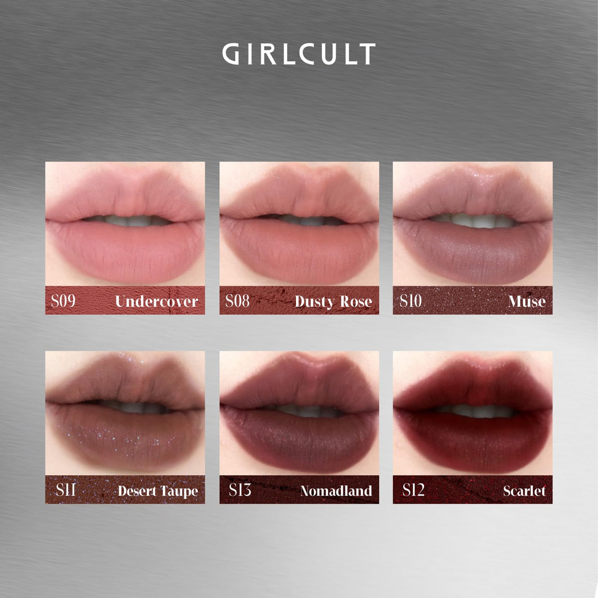 GIRLCULT Matte Lipstick S11 shade range displayed for easy gifting and style variety
