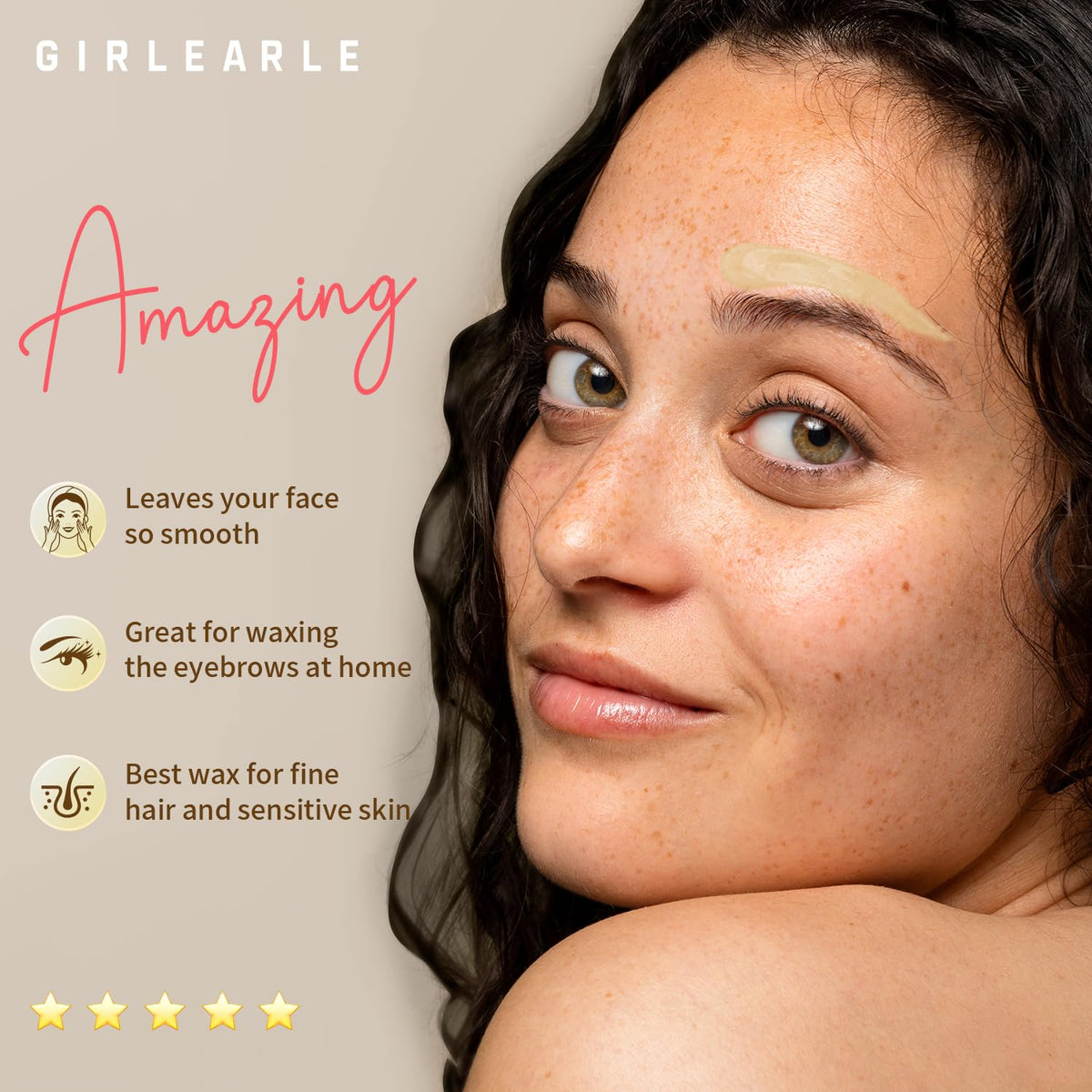 GIRLEARLE facial and eyebrow waxing beads enabling precise hair grip.