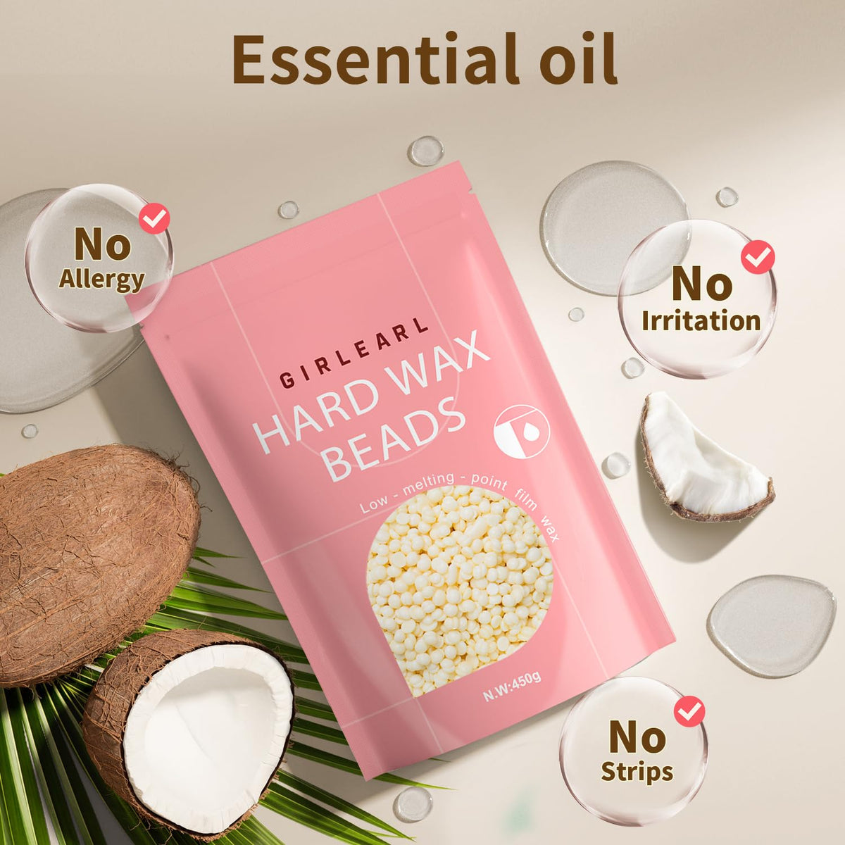GIRLEARLE wax beads closeup texture ideal for delicate skin waxing.