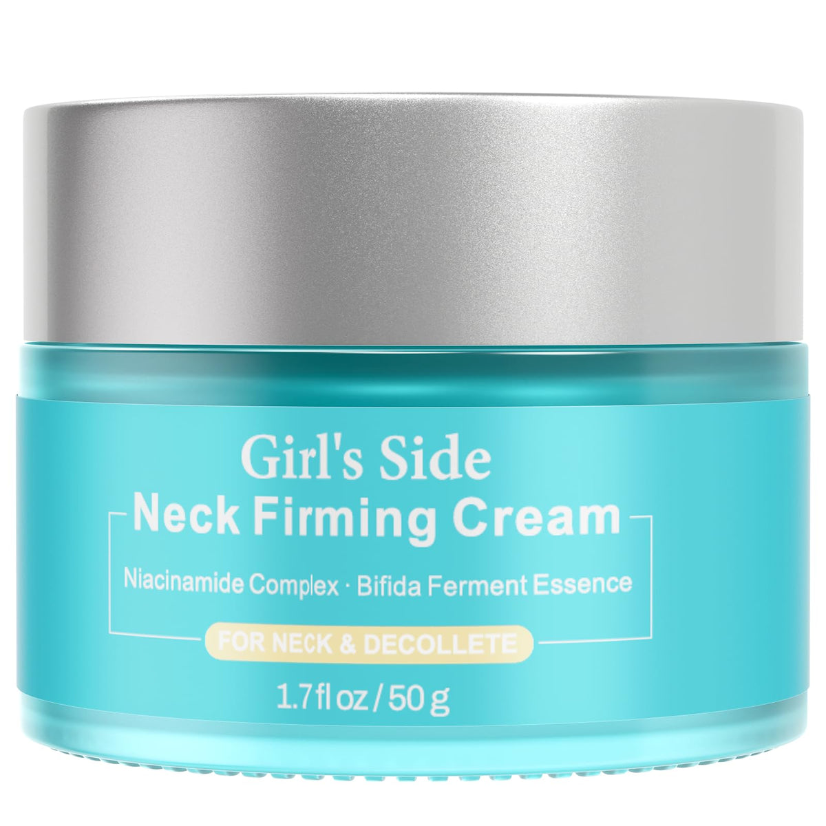 Girl's side neck firming cream bottle ready for easy, targeted application.