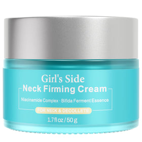 Girl's side neck firming cream bottle ready for easy, targeted application.