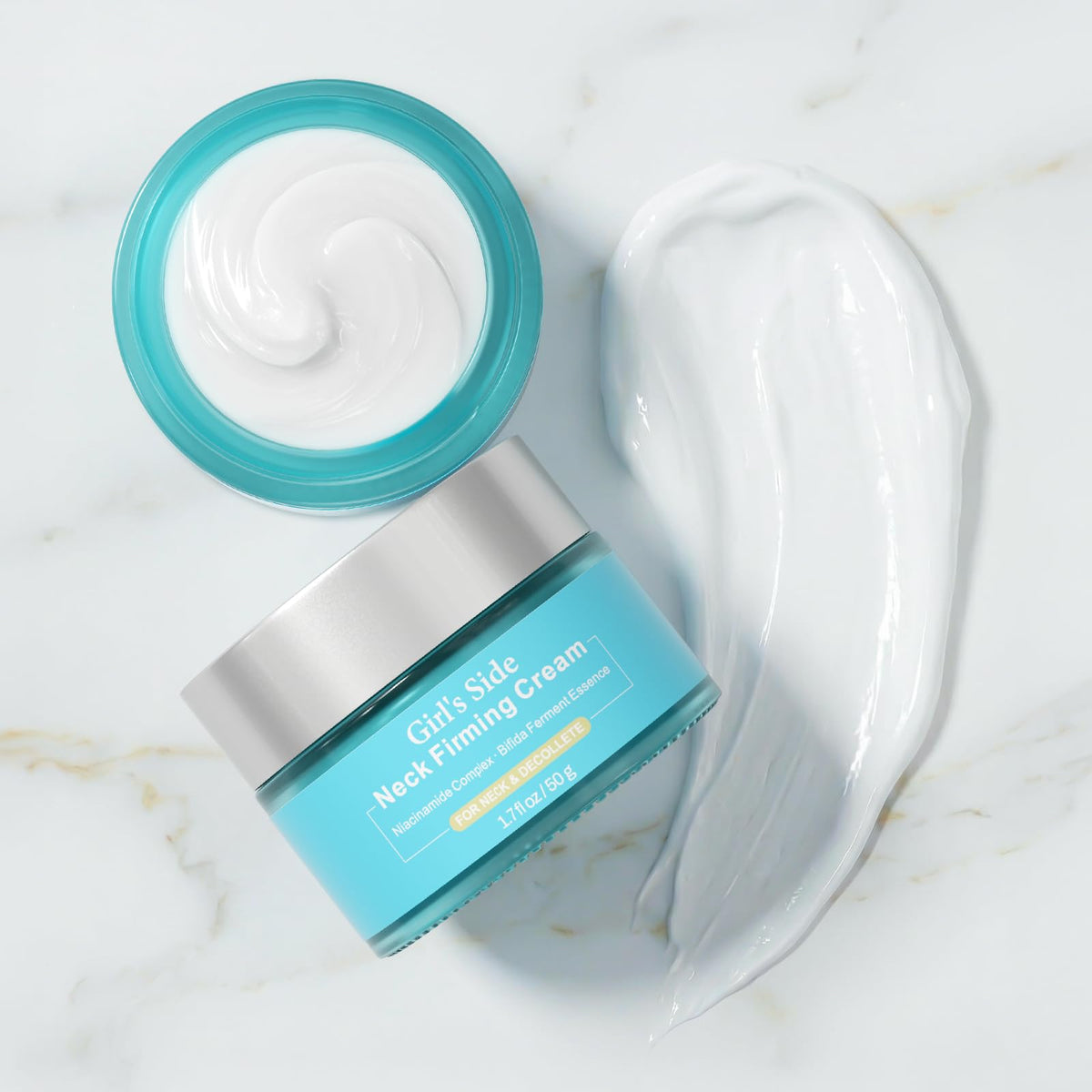 Girl's side skin application on decollete demonstrates nourishment and gentle care.
