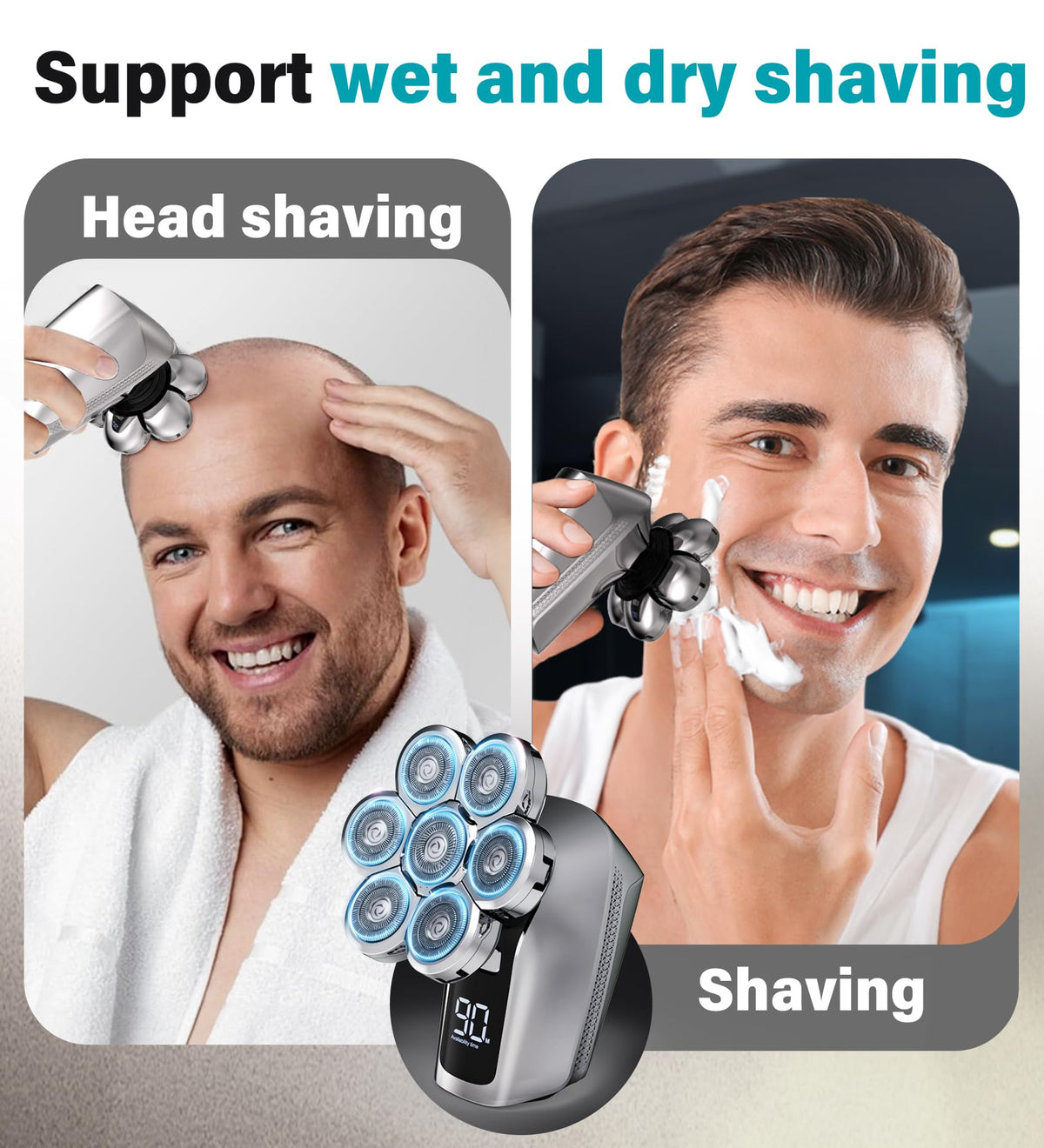 Gisaae head shaver with LED display shows battery level at a glance