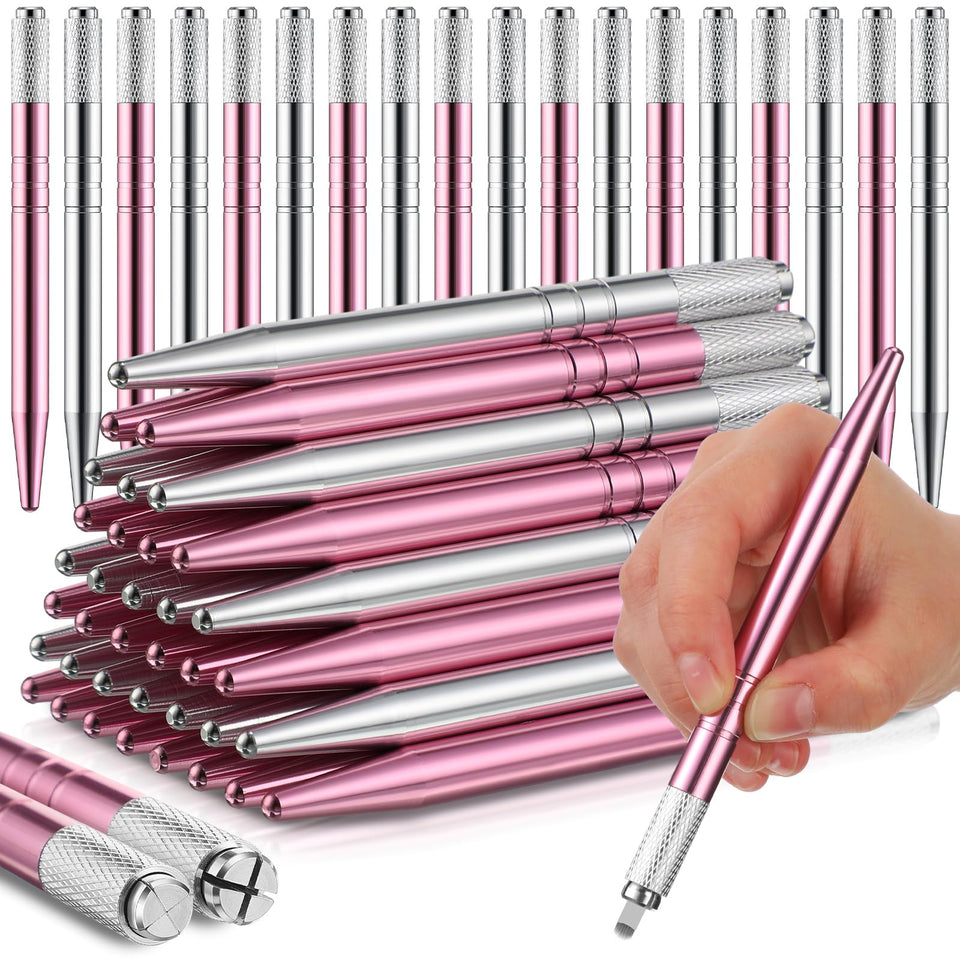 Gisafai 50pcs microblading pen set in silver and pink for precise brow outlining