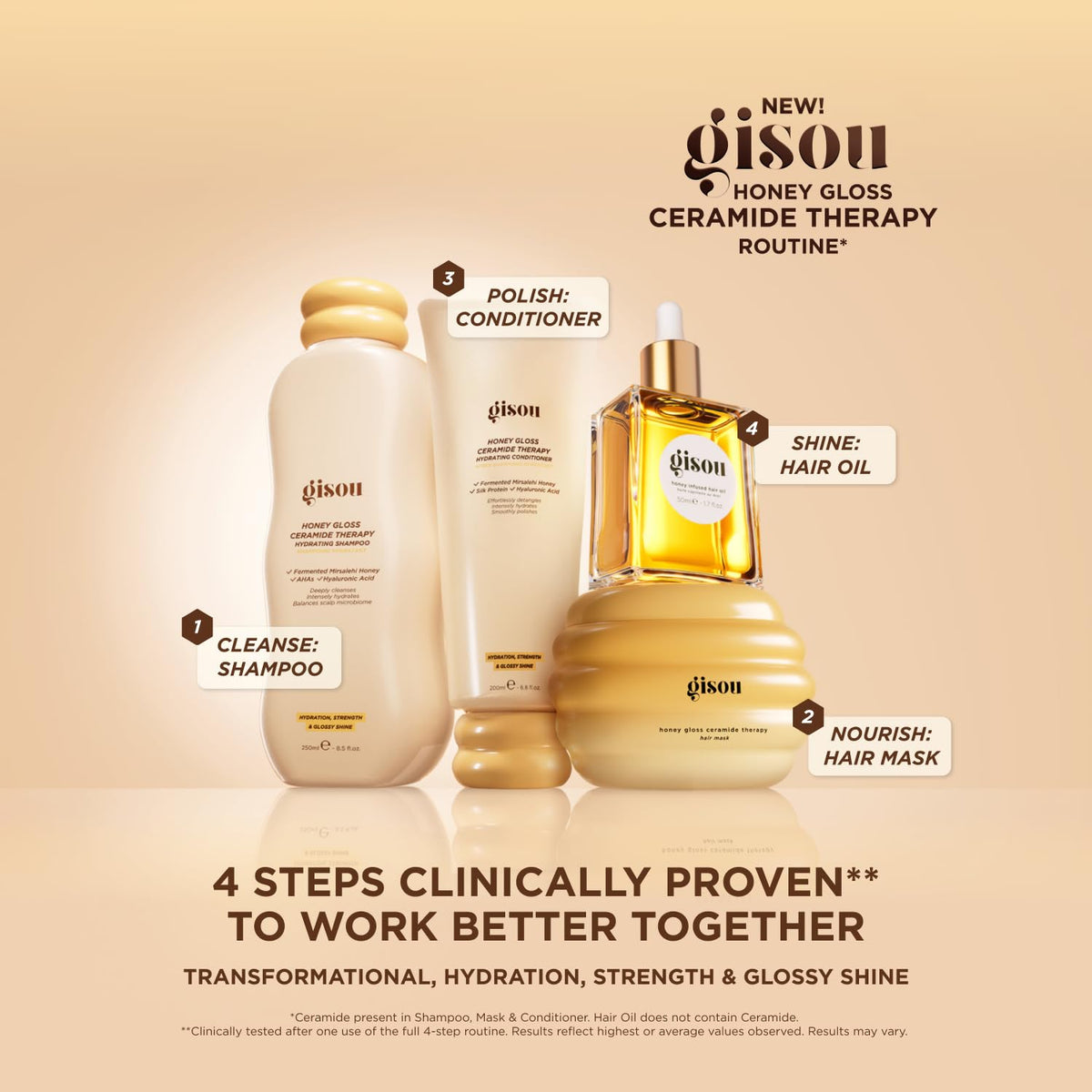 Gisou Honey Gloss Conditioner smoothing and detangling ends.