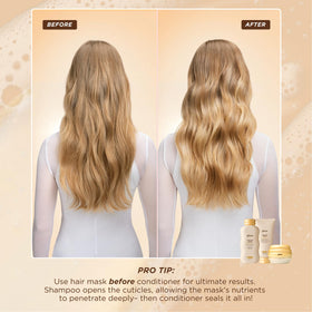 Gisou Honey Gloss Hair Mask applying ceramide therapy.