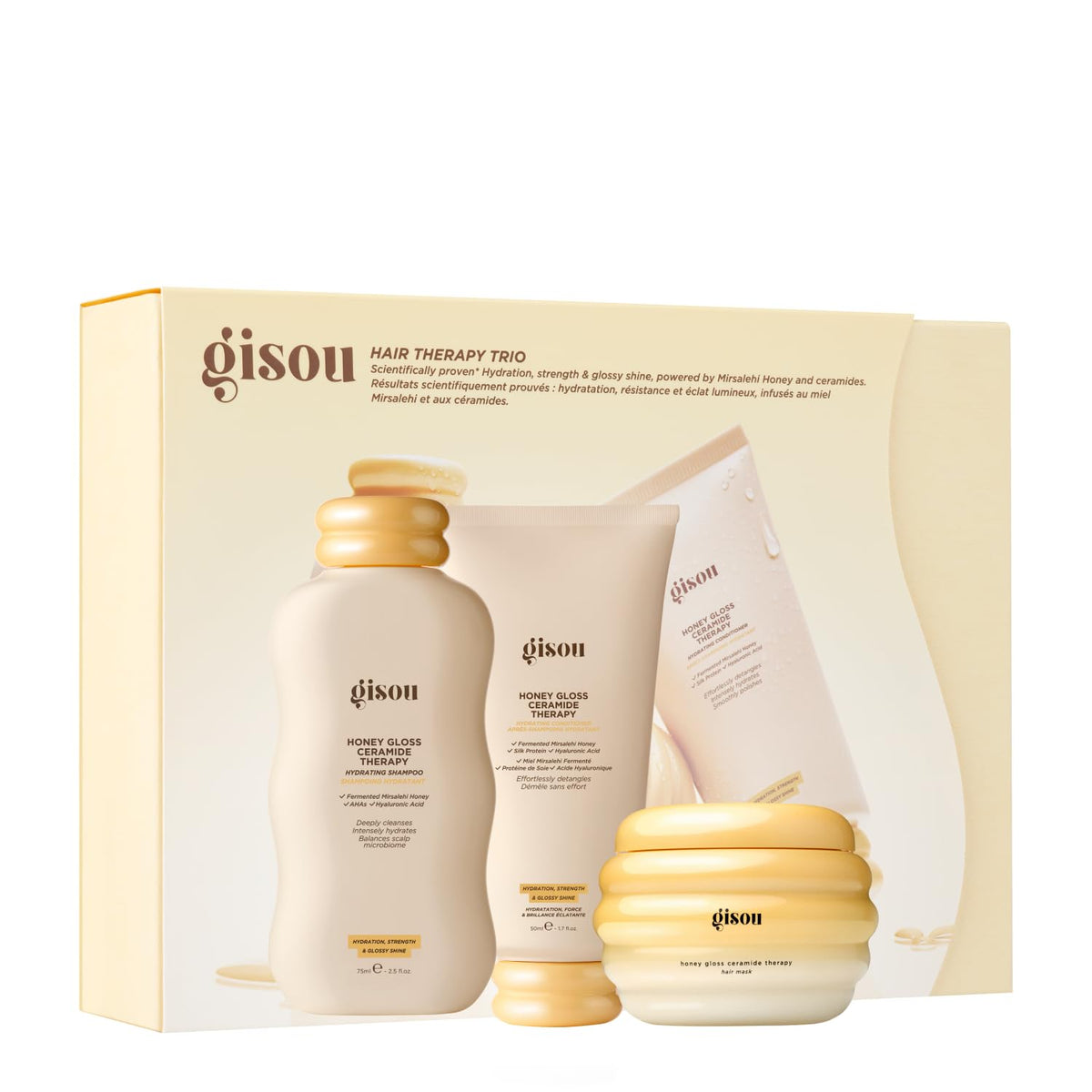 Gisou Honey Gloss routine in a bathroom setting.