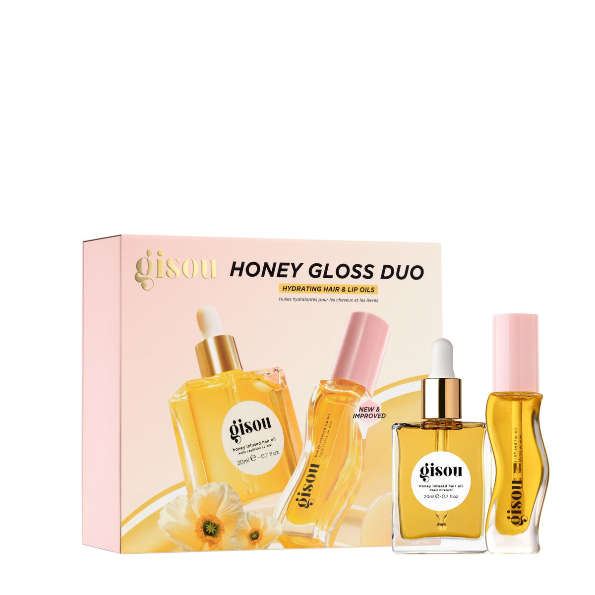 Gisou Honey Gloss Sets hair perfume Wildflower Honey for a refreshing scent.