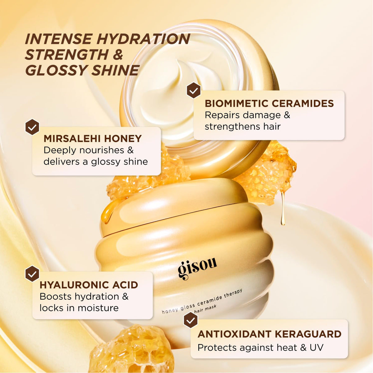 Gisou Honey Gloss Shampoo in use for balanced scalp hydration.