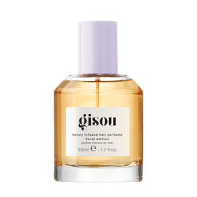 Gisou Honey Infused Hair Perfume bottle closeup showing a hydrating, glossy finish.