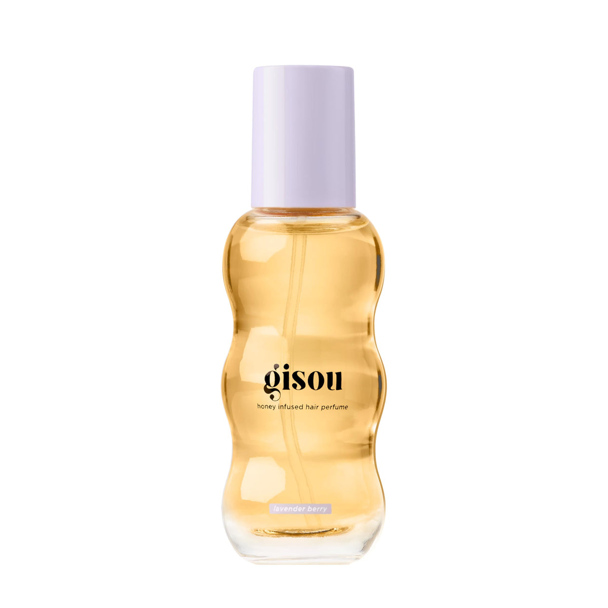 Gisou Honey Infused Hair Perfume Mini Lavender Berry bottle provides a delicate, long-lasting scent.