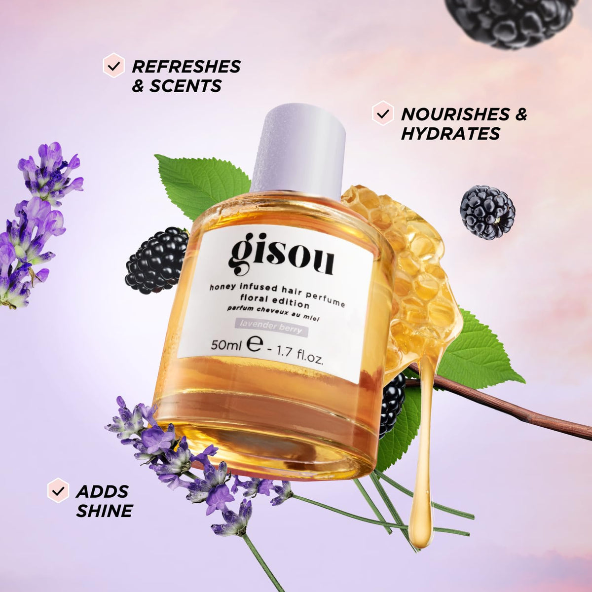 Hair after application with Lavender Berry fragrance lingering subtly on strands.