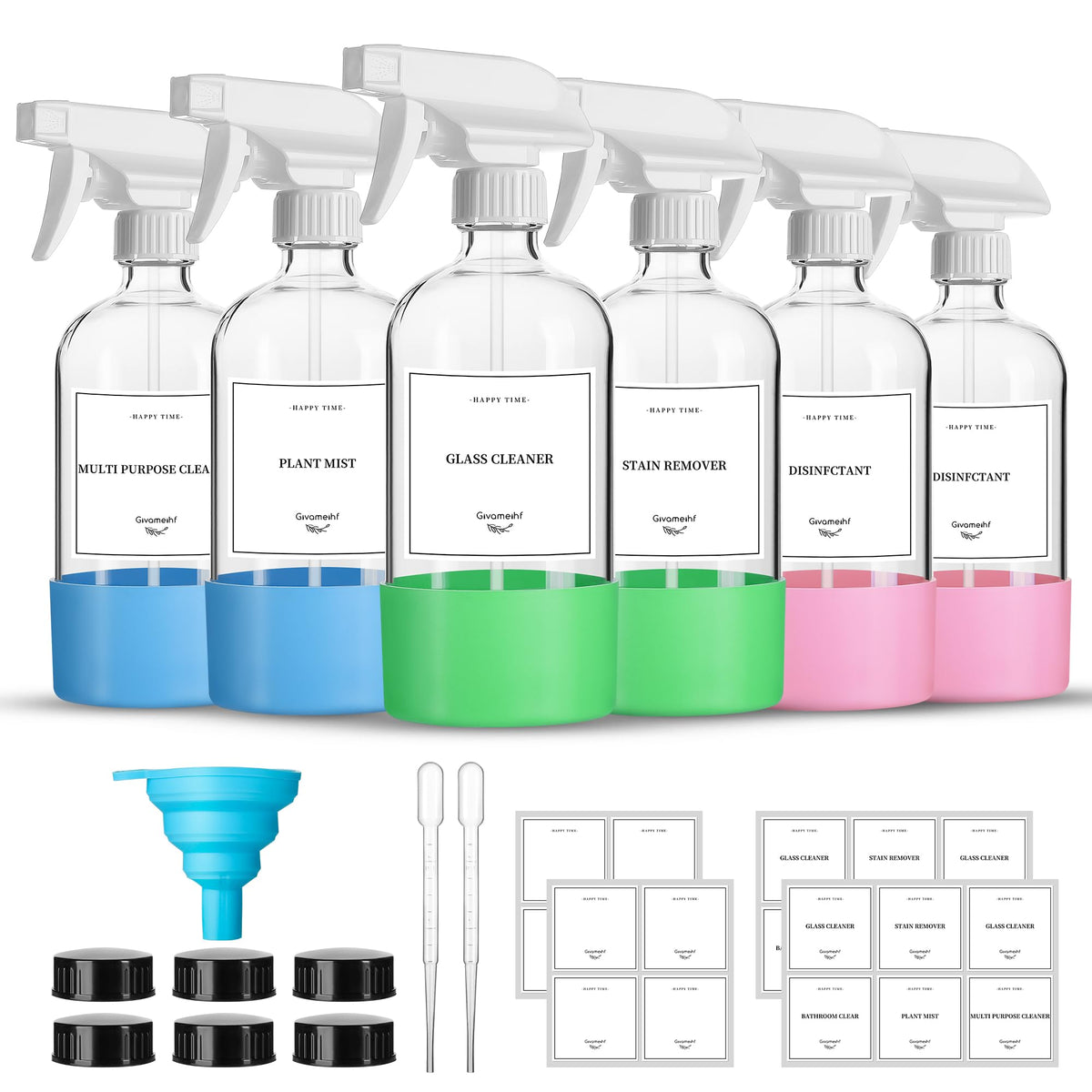 GIVAMEIHF 16oz clear glass spray bottle six-pack for DIY cleaners