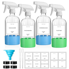 GIVAMEIHF 16oz glass spray bottle with blue silicone sleeve offers secure grip.