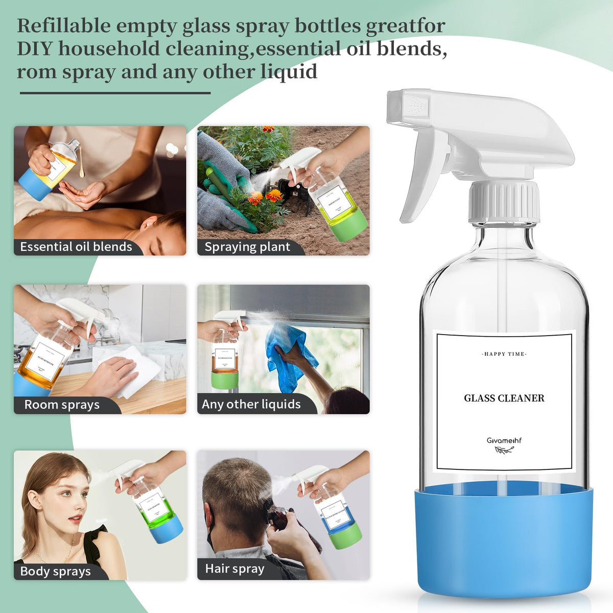 GIVAMEIHF adjustable nozzle bottle showing mist modes for versatile use.