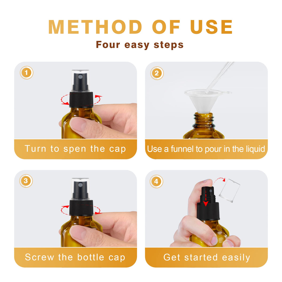 GIVAMEIHF amber bottle with leakproof cap and stainless steel pump.