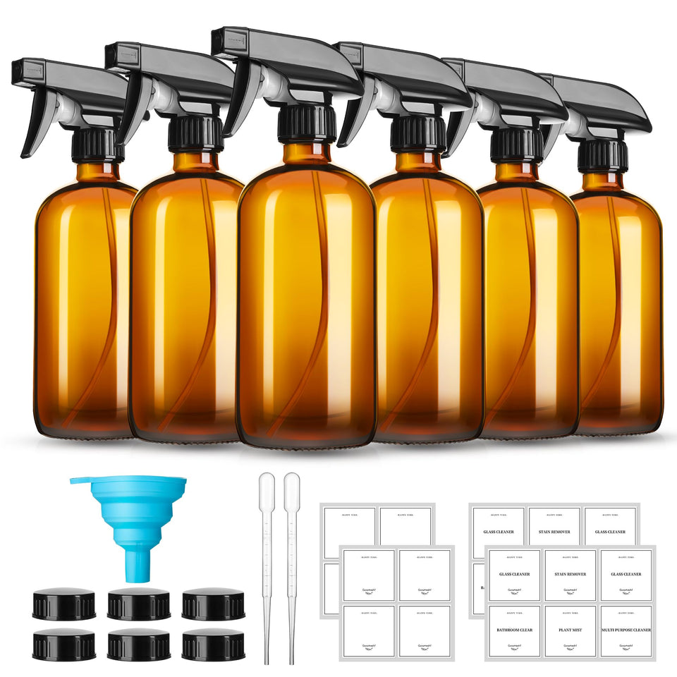 GIVAMEIHF 16oz amber glass spray bottle front view protects light-sensitive liquids like essential oils