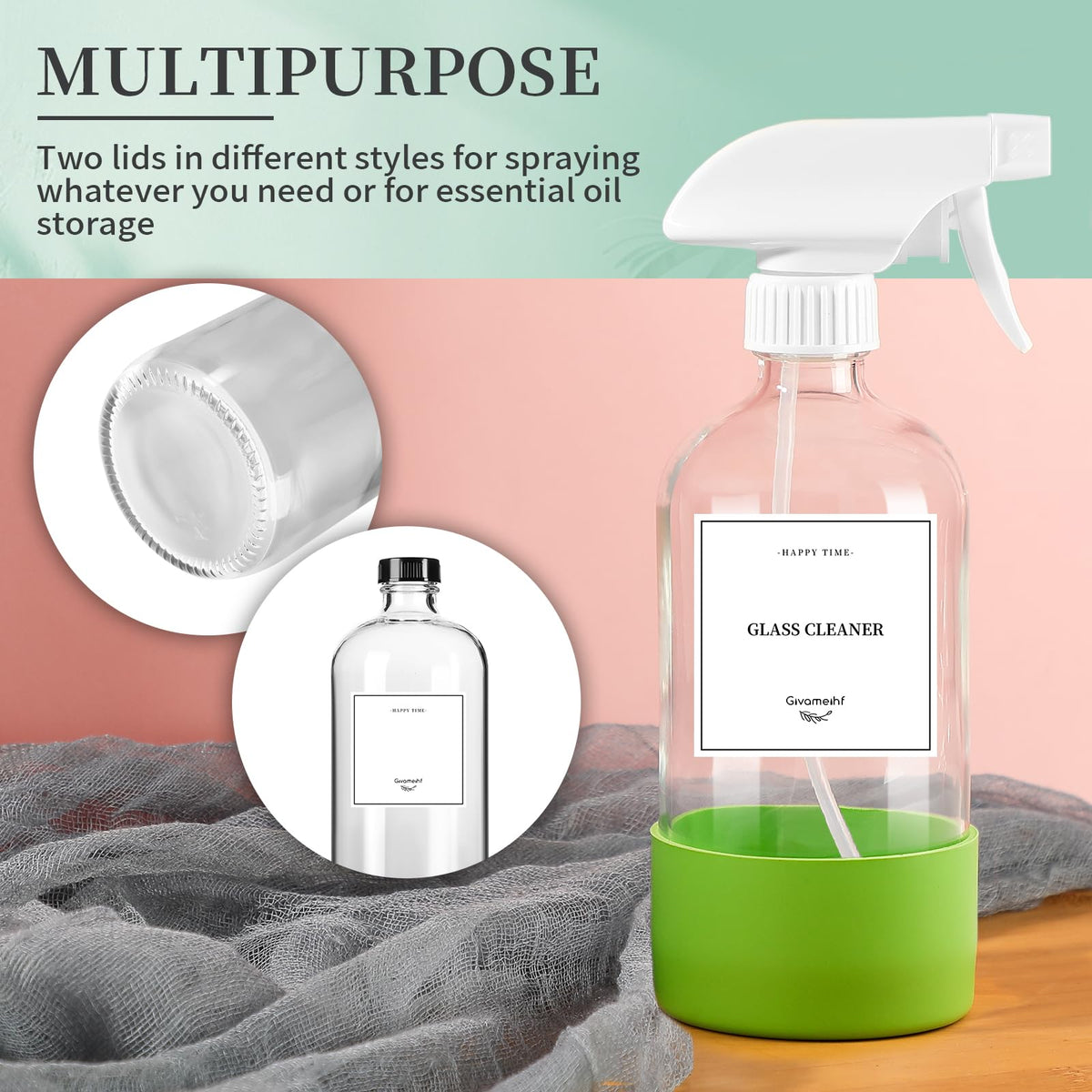 GIVAMEIHF bottle with protective silicone sleeve reduces slipping on countertops.