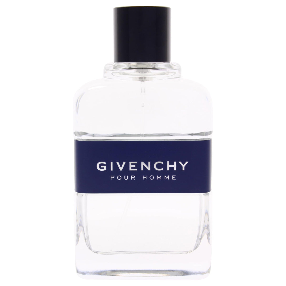 Givenchy Blue Label bottle closeup cap, highlighting spray nozzle and refined detailing