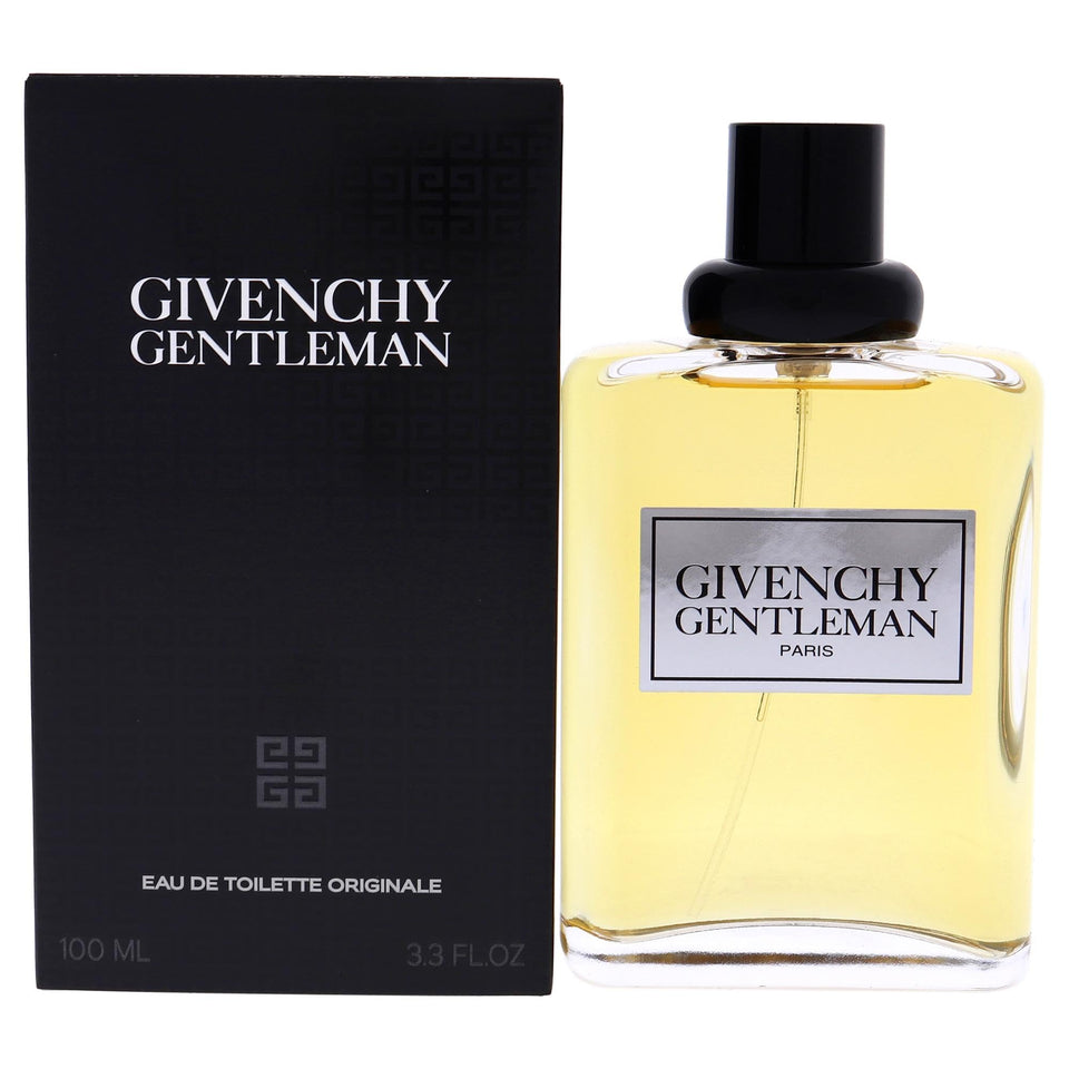 Givenchy Gentleman EDT 3.3 oz bottle shot, suggestion of evening elegance and longevity