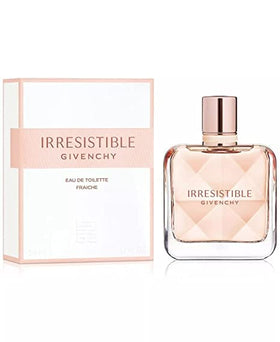 Givenchy Irresistible Fraiche bottle closeup — floral spicy musk notes come alive for evenings.