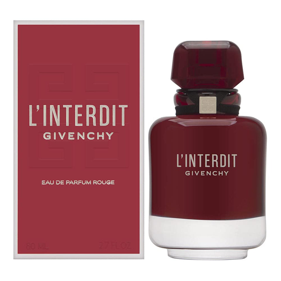 Givenchy L’Interdit Rouge bottle in bold red, ideal for fearless evening wear.