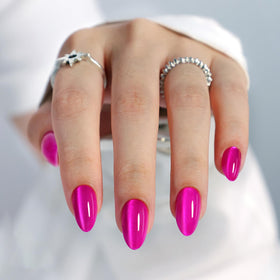 GJZEZ hot pink cat eye nails close-up showing bold shimmer for instant glam