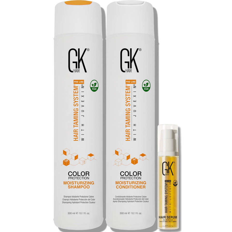 GK Hair Color Protection Shampoo bottle highlighting hydrating formula for color-treated hair.
