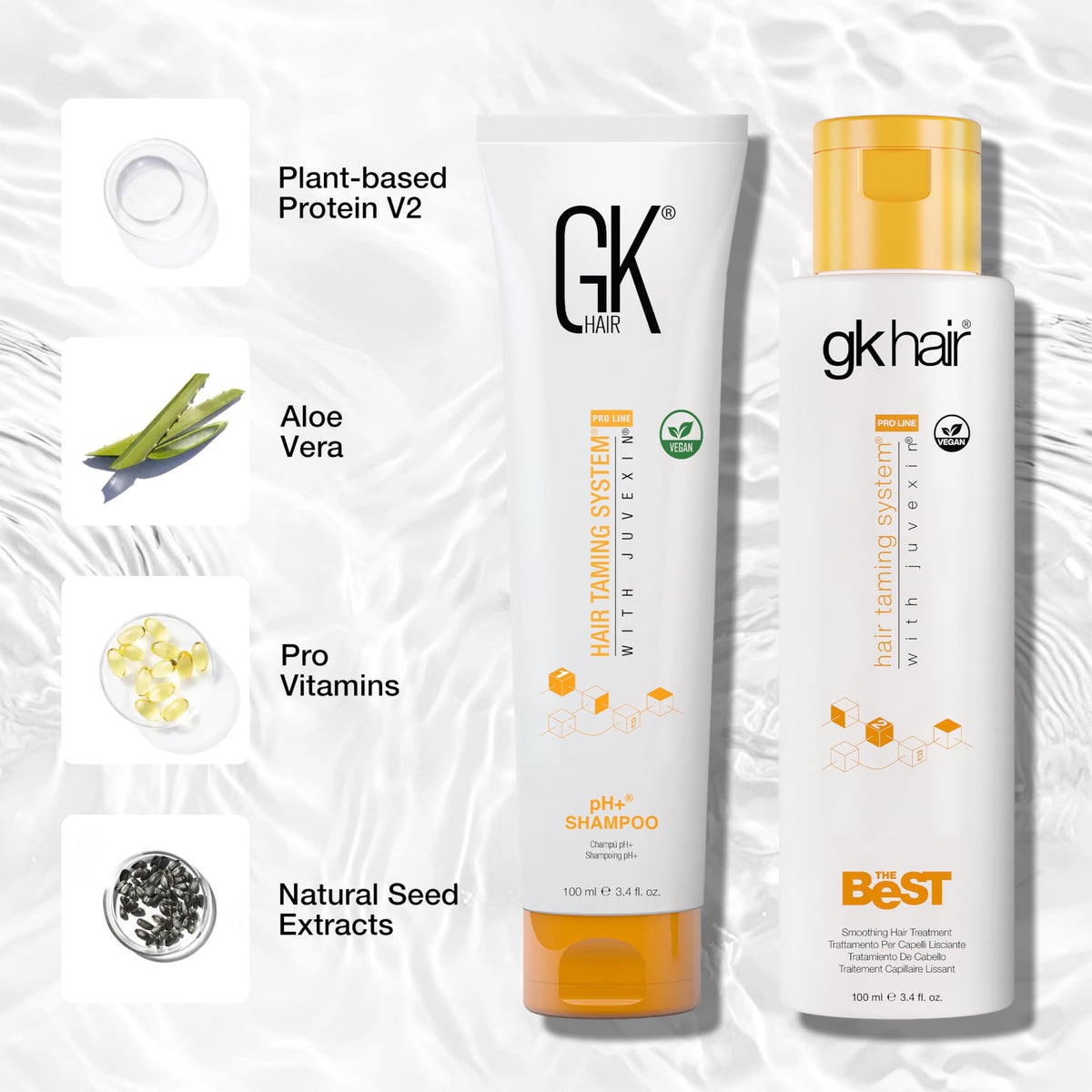 GK HAIR frizz control before and after demonstrates improved manageability