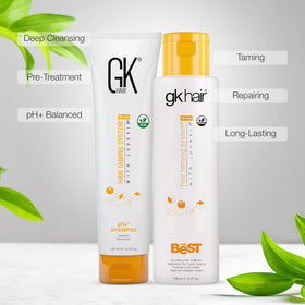 GK HAIR pH clarifying shampoo bottle supports residue removal and refreshed scalp