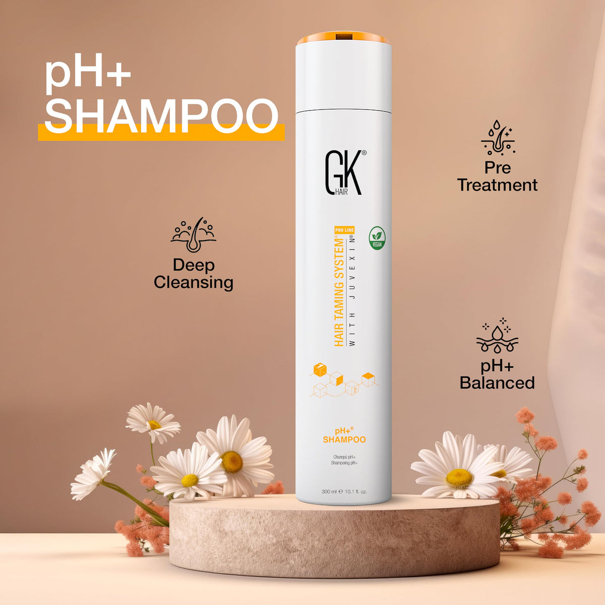 GK HAIR pH+ Clarifying Shampoo ingredients with aloe vera for hydration.
