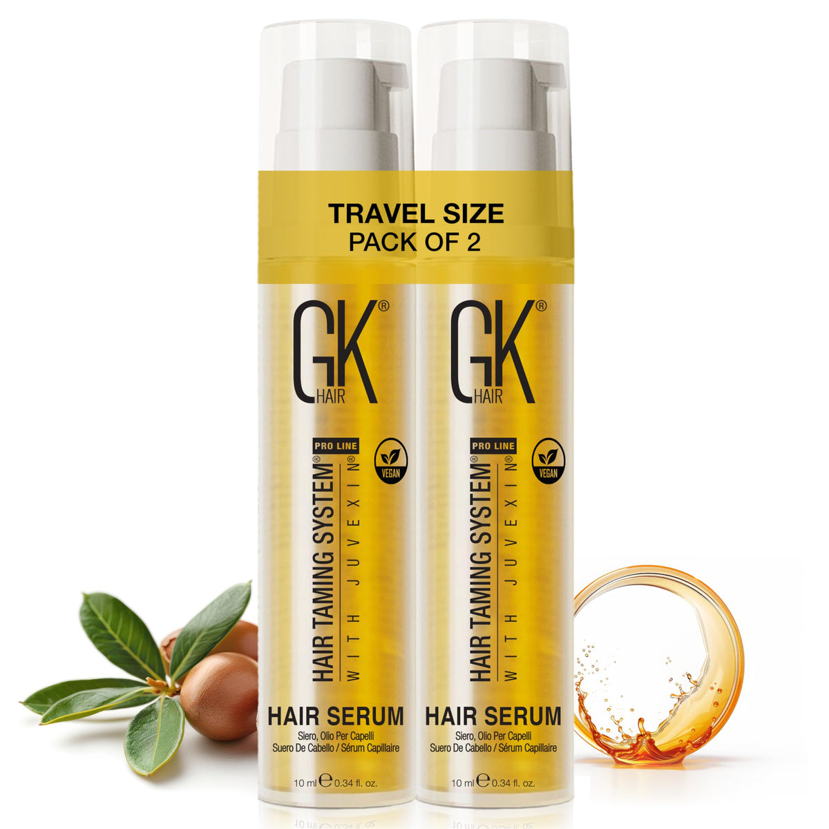 GK HAIR travel size hair oil bottle pour shows lightweight formula for on-the-go styling